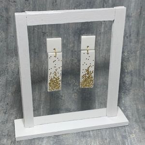 White Handcrafted Clay Earrings with Gold Glitter Details